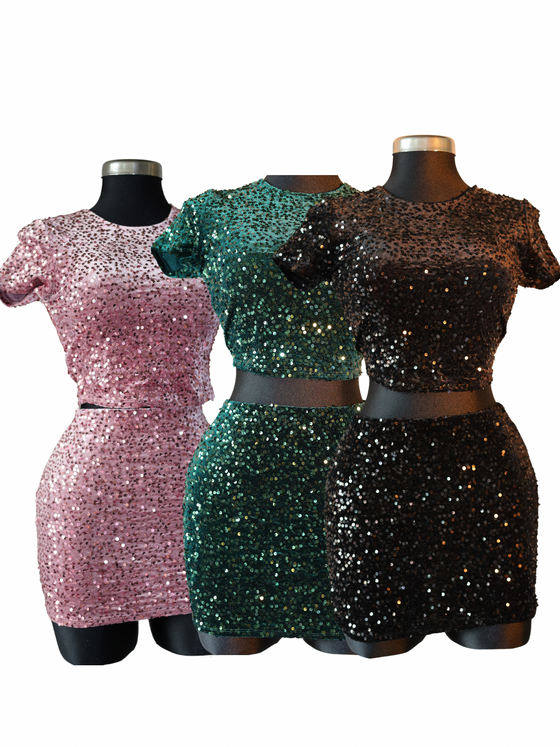 Sequin Dresses Trio: Pink, Green, and Black