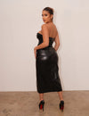 Black Medi Faux Leather Skirt