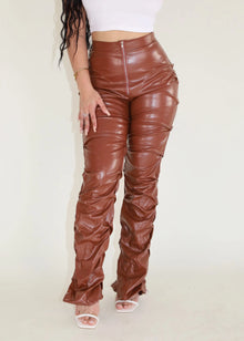  Brown Ruched Patent Pants